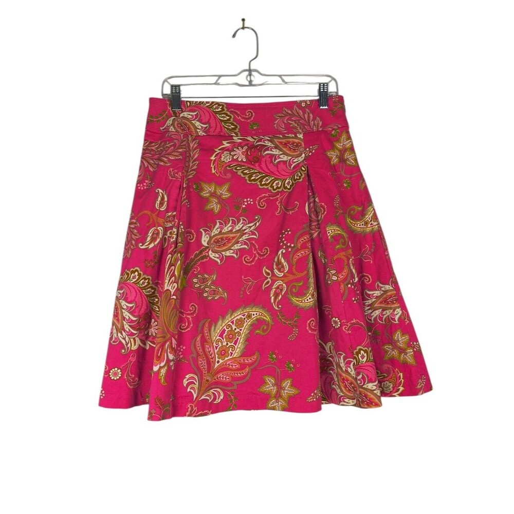 George Marc Eisen A Line Skirt Women's 6 Pink Floral Paisley Pleated Stretch